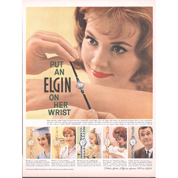 1961 Lady Elgin Women's Watch Vintage Print Ad Adoration Starlite Marlene Capri - Picture 1 of 1